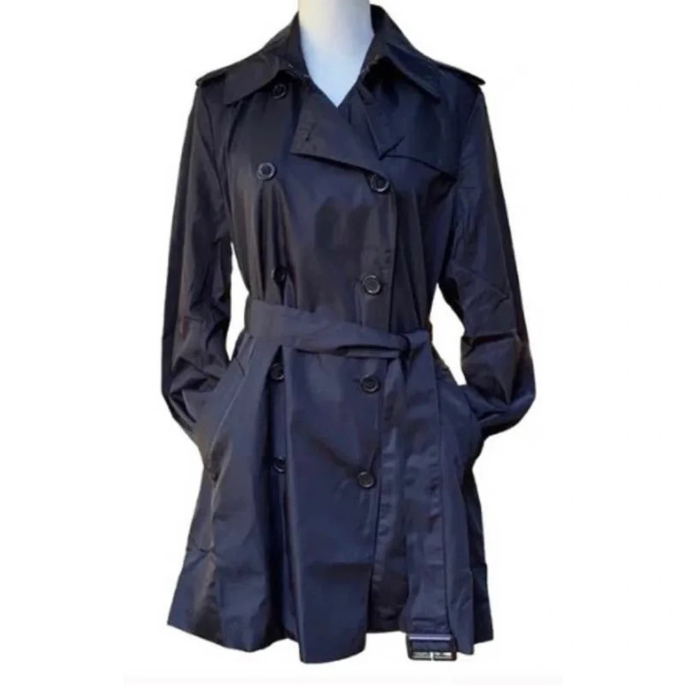 ! Norma Kamali Black Long Trench Coat size xs